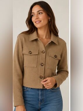 Vero Moda Soft Tan Cropped Jacket with Patch Pockets